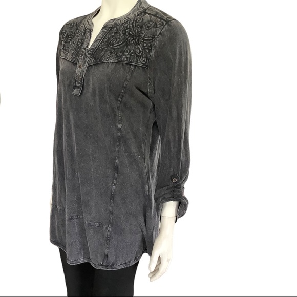 Long sleeve grey stonewashed tunic top - Picture 4 of 16